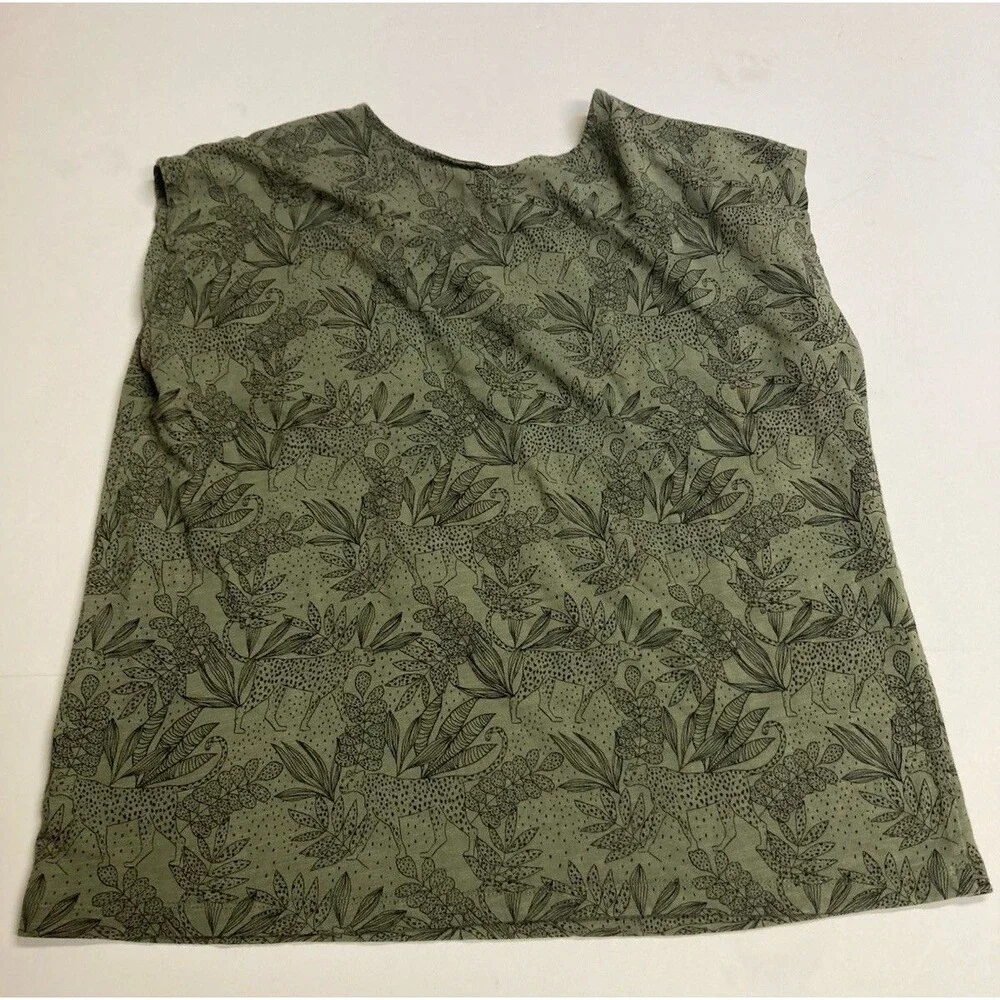 Tabitha Webb Women's Green Floral Round Neck Short Sleeve Pullover T-Shirt L